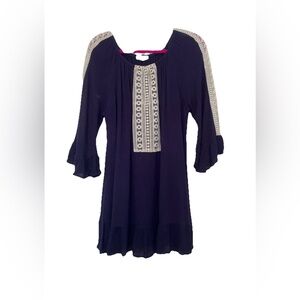 Indigo Soul Size XL Dress Boho Crinkle Gauze Lace Trim Bell Sleeves